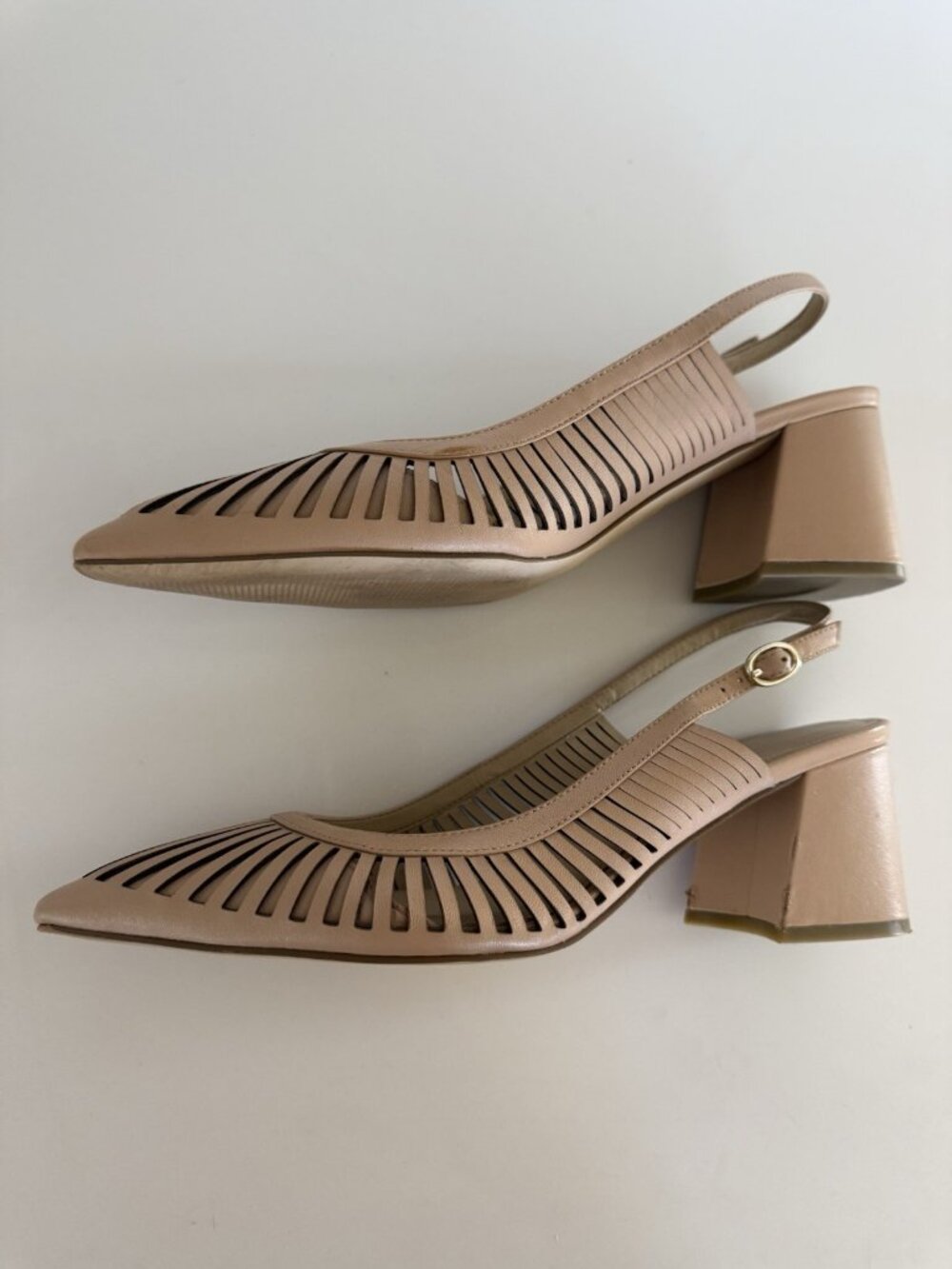 Marc Fisher LTD Zabie Natural Leather Block Heel Slingback Pumps Size 9.5M